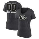 San Francisco 49ers Women's Personalized Name & Number Monochrome V-Neck Long Sleeve T-Shirt Charcoal