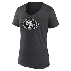 San Francisco 49ers Women's Personalized Name & Number Monochrome V-Neck Long Sleeve T-Shirt Charcoal