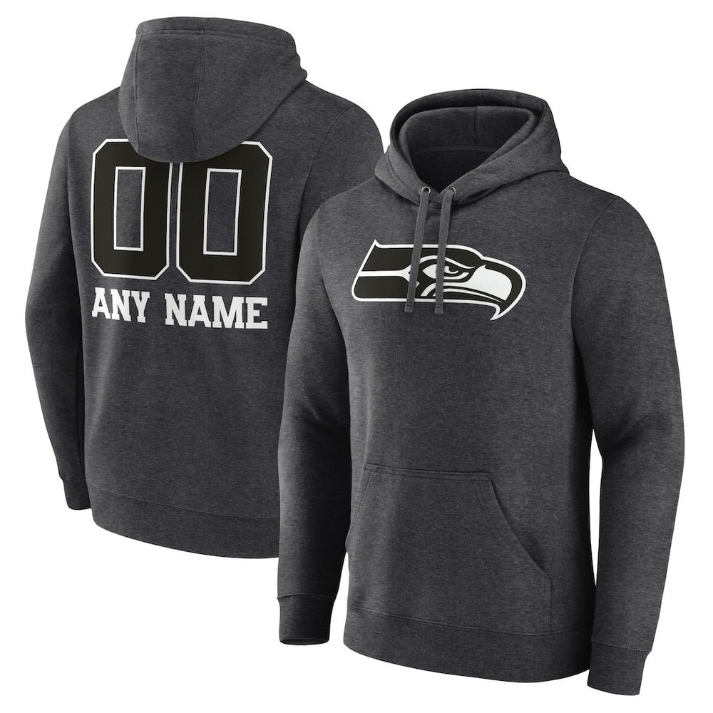 Seattle Seahawks Personalized Name & Number Monochrome Pullover Hoodie Charcoal