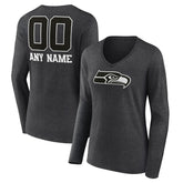 Seattle Seahawks Women's Personalized Name & Number Monochrome V-neck T-Shirt Charcoal