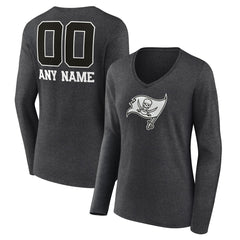 Tampa Bay Buccaneers Women's Personalized Name & Number Monochrome V-neck T-Shirt Charcoal