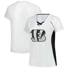Cincinnati Bengals Women's Plus Size Glitter Lace-Up V- Neck T-Shirt White
