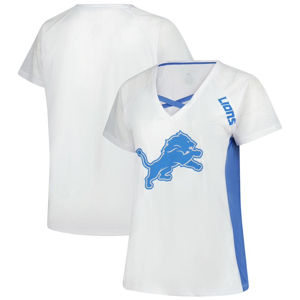 Detroit Lions Women's Plus Size Glitter Lace-Up V- Neck T-Shirt White