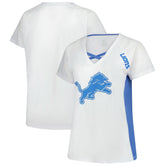 Detroit Lions Women's Plus Size Glitter Lace-Up V- Neck T-Shirt White