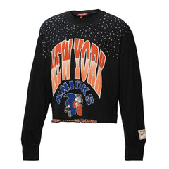 New York Knicks Women's Hardwood Classics Studded Boxy Cropped Long Sleeve T-Shirt Black