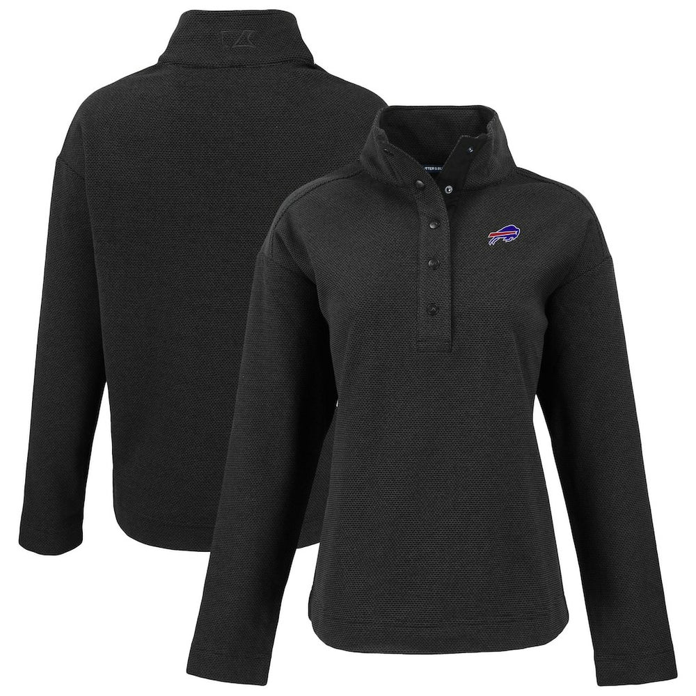 Buffalo Bills Cutter & Buck Women's Hunts Point Eco Half-Snap Sweatshirt Black