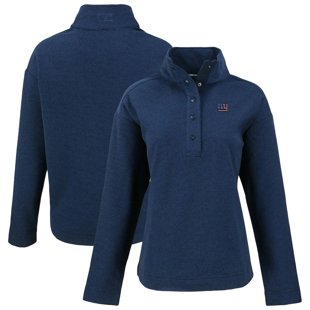 New York Giants Cutter & Buck Women's Hunts Point Eco Half-Snap Sweatshirt Navy