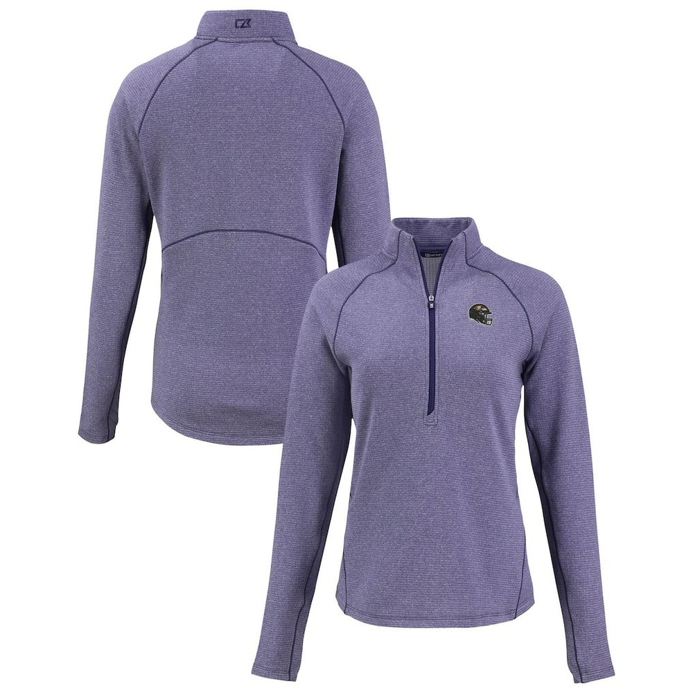 Baltimore Ravens Cutter & Buck Women's Peshastin Eco Fleece Recycled Tri-Blend Raglan Half-Zip Jacket Heather Purple