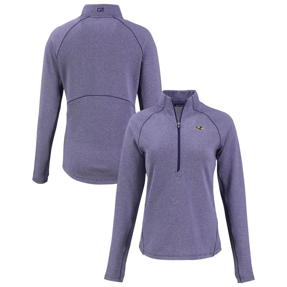 Baltimore Ravens Cutter & Buck Women's Peshastin Eco Fleece Recycled Tri-Blend Raglan Half-Zip Jacket Heather Purple