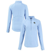 Carolina Panthers Cutter & Buck Women's Peshastin Eco Fleece Recycled Tri-Blend Raglan Half-Zip Jacket Heather Light Blue