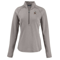 Cleveland Browns Cutter & Buck Women's Peshastin Eco Fleece Recycled Tri-Blend Raglan Half-Zip Jacket Heather Gray