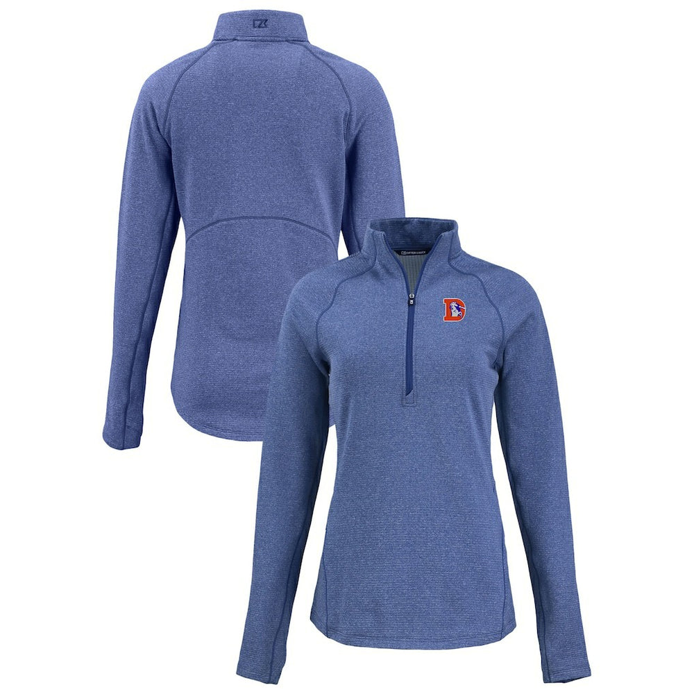 Denver Broncos Cutter & Buck Women's Peshastin Eco Fleece Recycled Tri-Blend Raglan Half-Zip Jacket Heather Royal