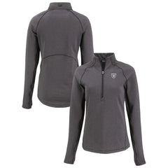 Las Vegas Raiders Cutter & Buck Women's Peshastin Eco Fleece Recycled Tri-Blend Raglan Half-Zip Jacket Heather Black