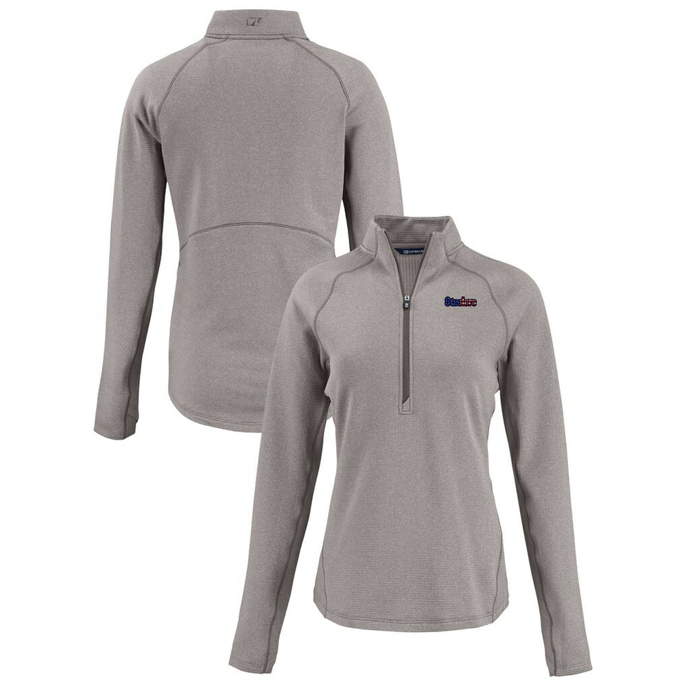 Pittsburgh Steelers Cutter & Buck Women's Americana Peshastin Eco Fleece Recycled Tri-Blend Raglan Half-Zip Jacket Heather Gray