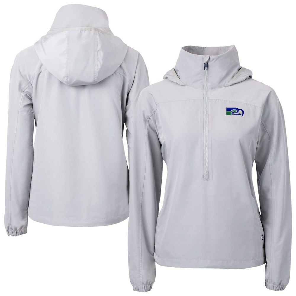 Seattle Seahawks Cutter & Buck Women's Charter Eco Recycled Half-Zip Hooded Anorak Jacket Gray