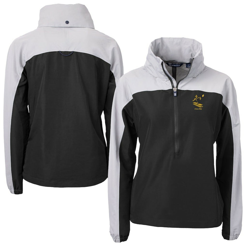 Pittsburgh Steelers Cutter & Buck Women's Charter Eco Recycled Half-Zip Hooded Anorak Jacket Black