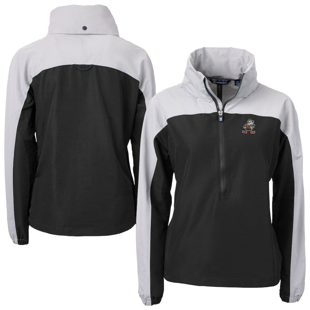 Cleveland Browns Cutter & Buck Women's Charter Eco Recycled Half-Zip Hooded Anorak Jacket Black