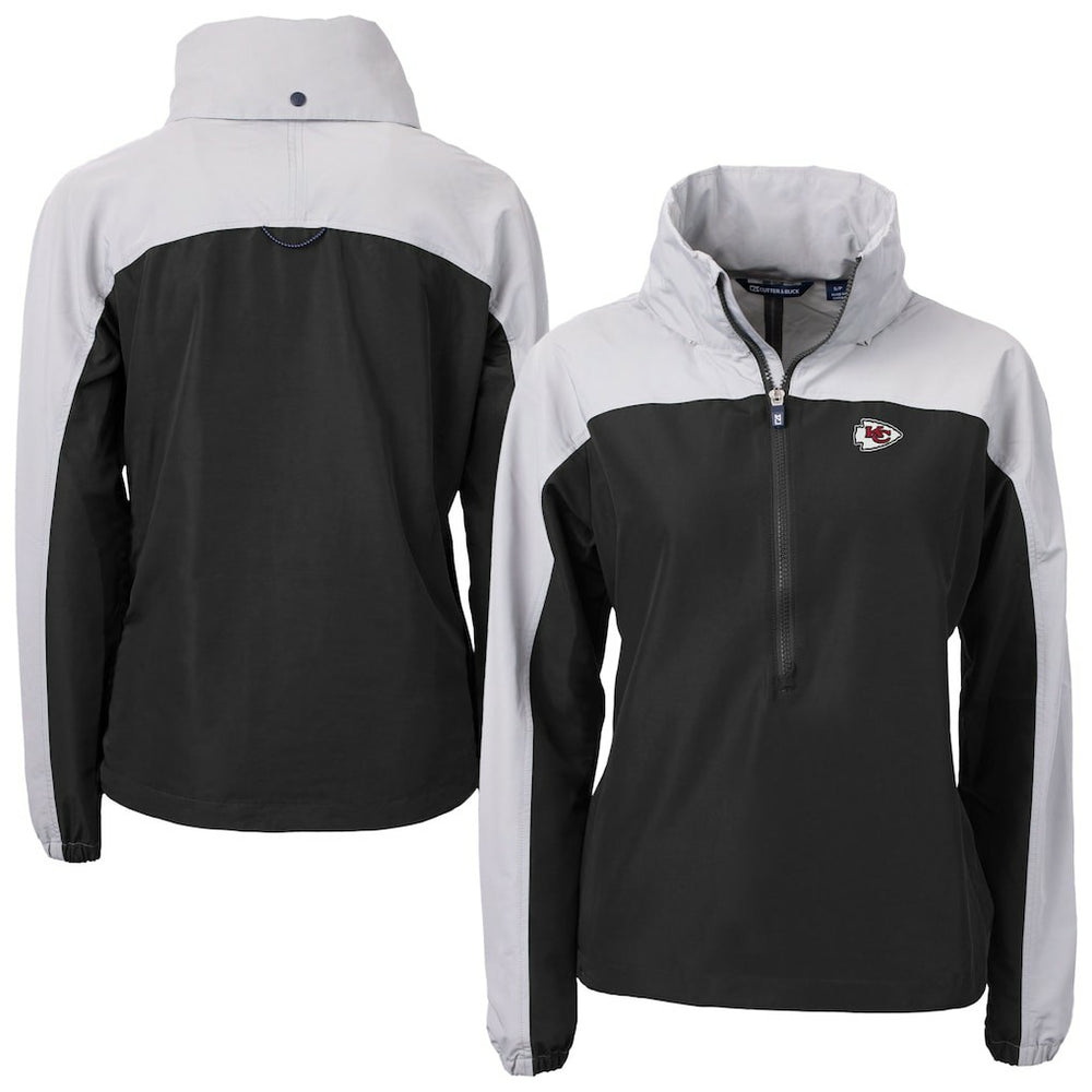 Kansas City Chiefs Cutter & Buck Women's Charter Eco Recycled Half-Zip Hooded Anorak Jacket Black