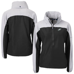 Philadelphia Eagles Cutter & Buck Women's Charter Eco Recycled Half-Zip Hooded Anorak Jacket Black