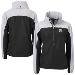 Pittsburgh Steelers Cutter & Buck Women's Charter Eco Recycled Half-Zip Hooded Anorak Jacket Black