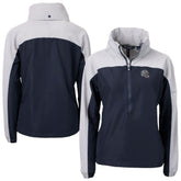 New England Patriots Cutter & Buck Women's Charter Eco Recycled Half-Zip Hooded Anorak Jacket Navy