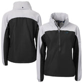 Carolina Panthers Cutter & Buck Women's Charter Eco Recycled Half-Zip Hooded Anorak Jacket Black