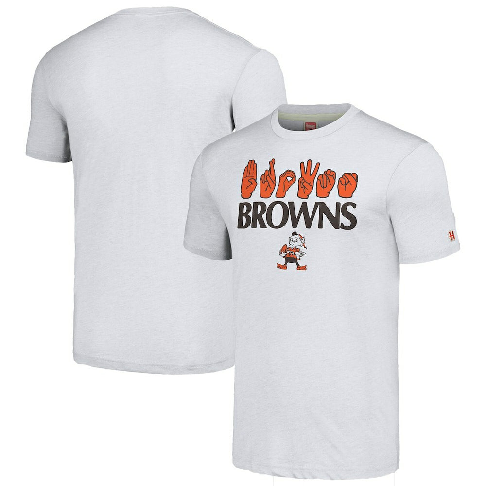 Cleveland Browns Homage Unisex The NFL ASL Collection by Love Sign American Sign Language T-Shirt Ash
