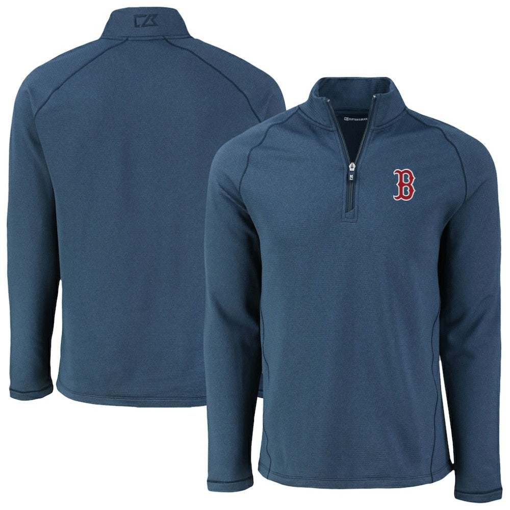 Boston Red Sox Cutter & Buck Peshastin Eco Fleece Recycled Raglan Quarter-Zip Top - Heather Navy Tops