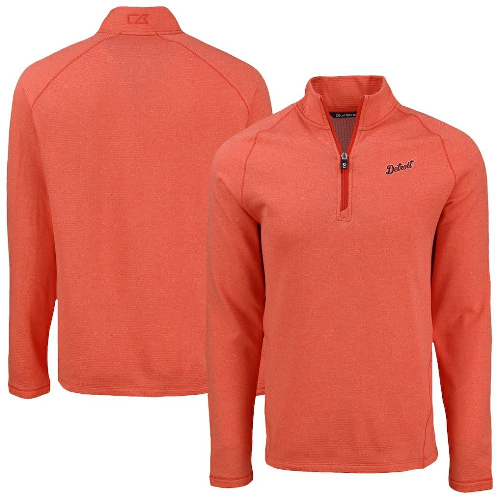 Detroit Tigers Cutter & Buck Peshastin Eco Fleece Recycled Raglan Quarter-Zip Top - Heather Orange Tops
