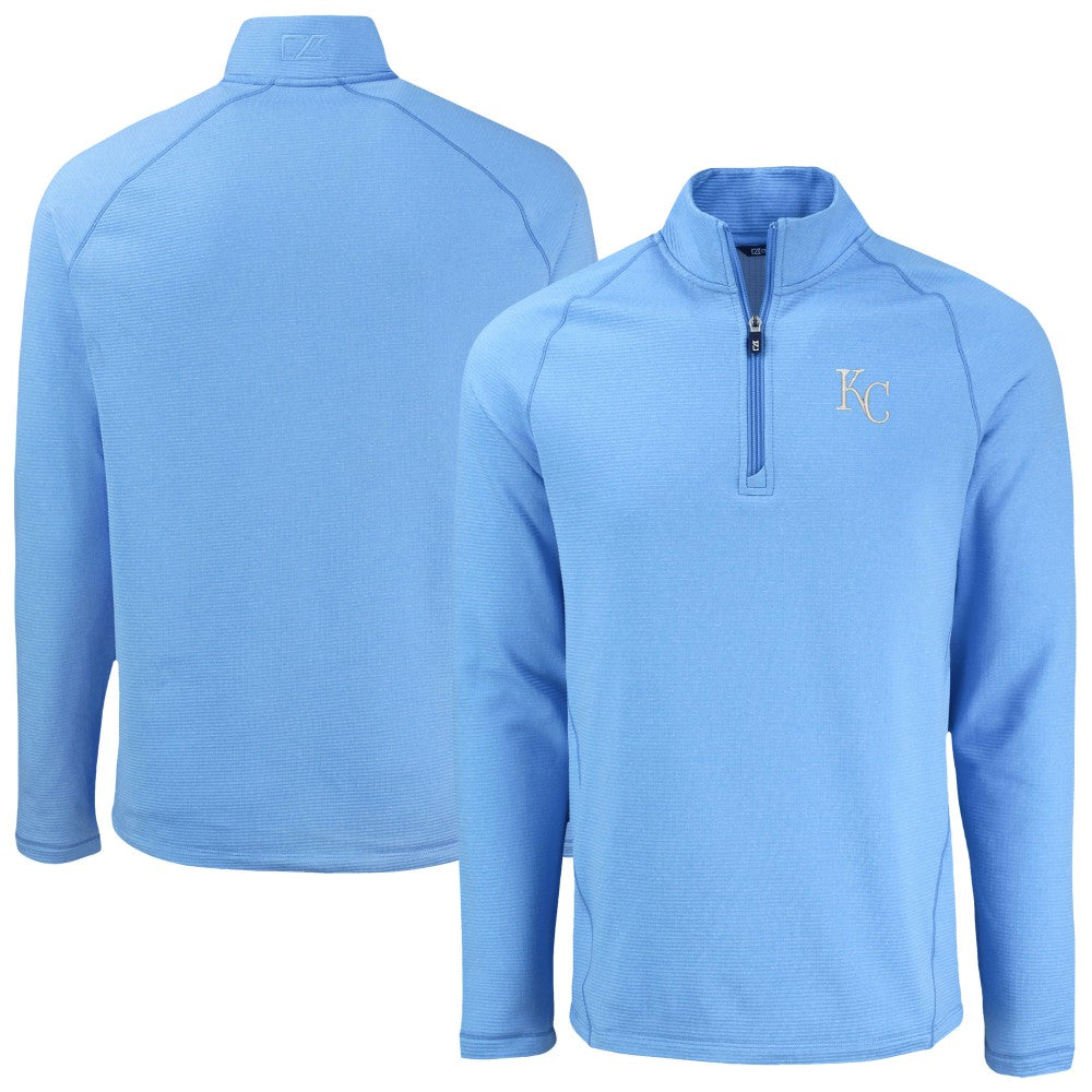 Kansas City Royals Cutter & Buck Peshastin Eco Fleece Recycled Raglan Quarter-Zip Top - Heather Light Blue Tops