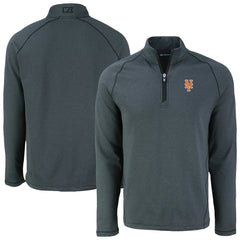 New York Mets Cutter & Buck Peshastin Eco Fleece Recycled Raglan Quarter-Zip Top - Heather Black Tops