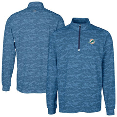Miami Dolphins Cutter & Buck Traverse Camo Print Stretch Quarter-Zip Top Navy