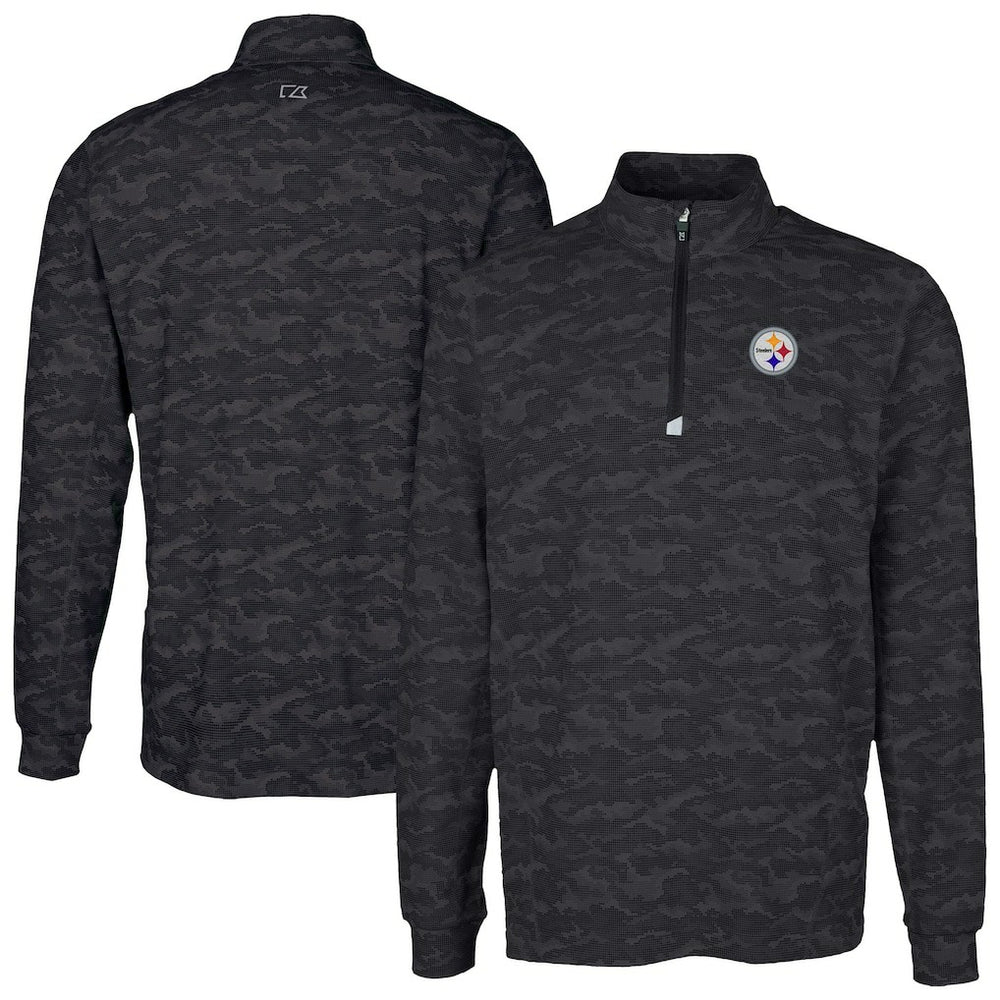 Pittsburgh Steelers Cutter & Buck Traverse Camo Print Stretch Quarter-Zip Top Black