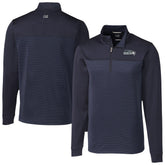 Seattle Seahawks Cutter & Buck Traverse Stripe Stretch DryTec Quarter-Zip Top Navy