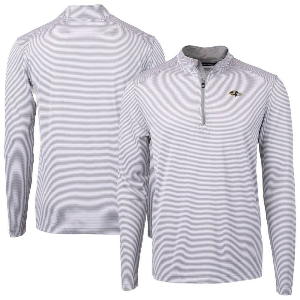 Baltimore Ravens Cutter & Buck Virtue Eco Pique Micro Stripe Quarter-Zip Jacket Gray
