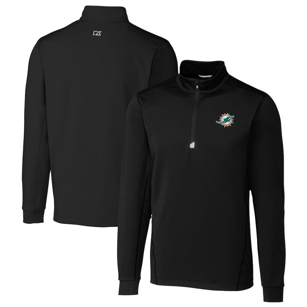 Miami Dolphins Cutter & Buck Big & Tall Traverse Eco Tri-Blend DryTec Quarter-Zip Jacket Black