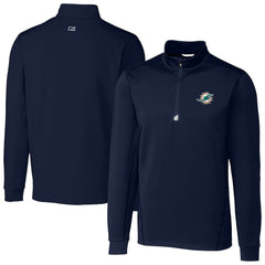 Miami Dolphins Cutter & Buck Big & Tall Traverse Eco Tri-Blend DryTec Quarter-Zip Jacket Navy