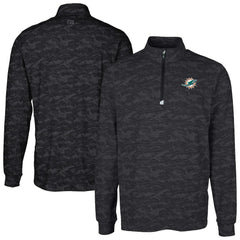 Miami Dolphins Cutter & Buck Big & Tall Traverse Eco Camo Tri-Blend DryTec Quarter-Zip Jacket Black