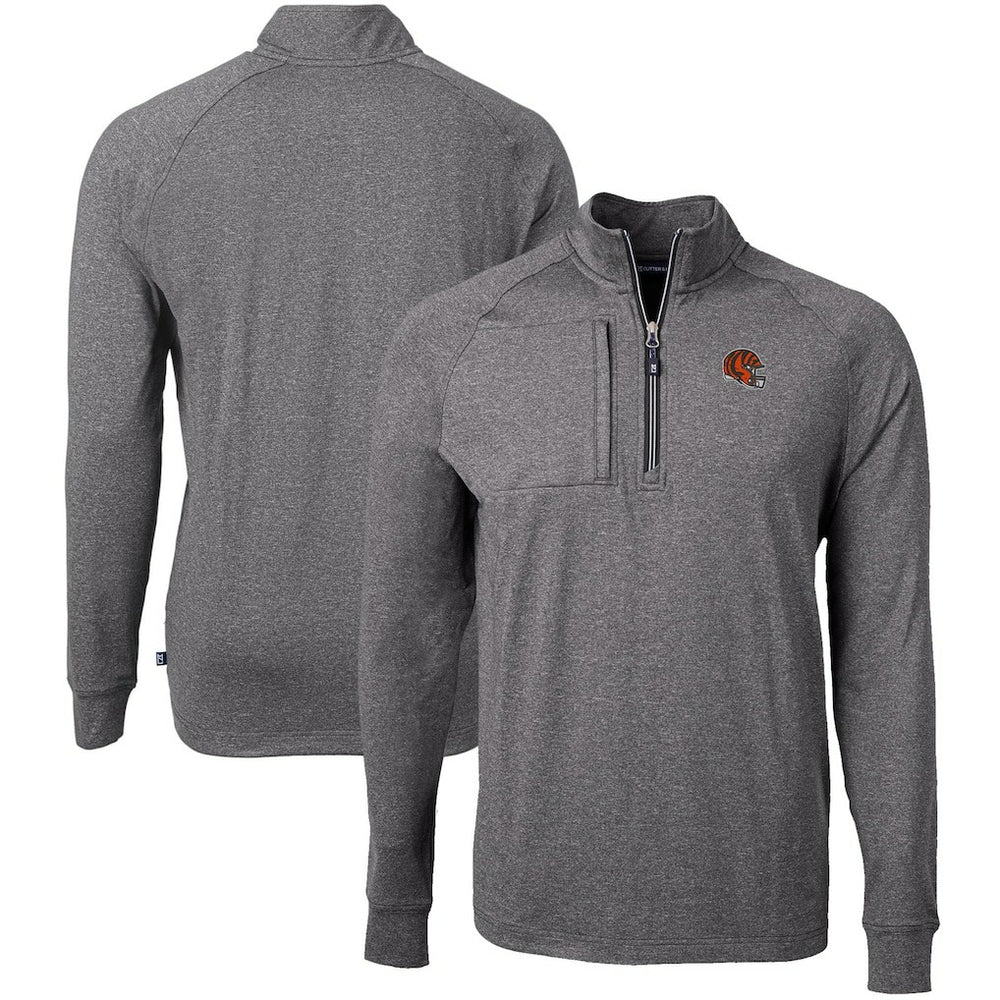 Cincinnati Bengals Cutter & Buck Big & Tall Adapt Eco Raglan Quarter-Zip Jacket Heather Black