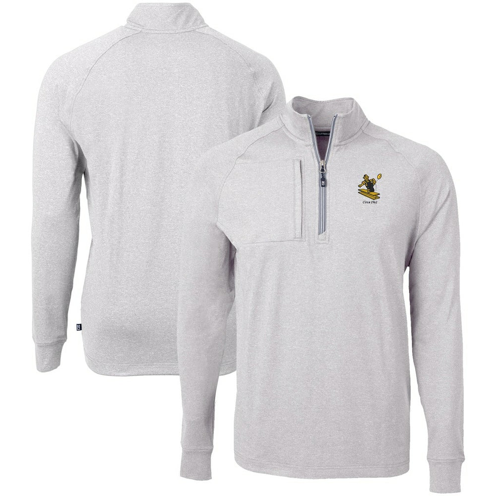 Pittsburgh Steelers Cutter & Buck Big & Tall Adapt Eco Raglan Quarter-Zip Jacket Heather Gray