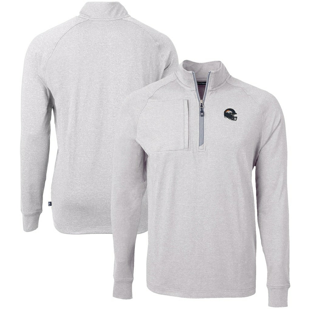 Denver Broncos Cutter & Buck Big & Tall Adapt Eco Raglan Quarter-Zip Jacket Heather Gray