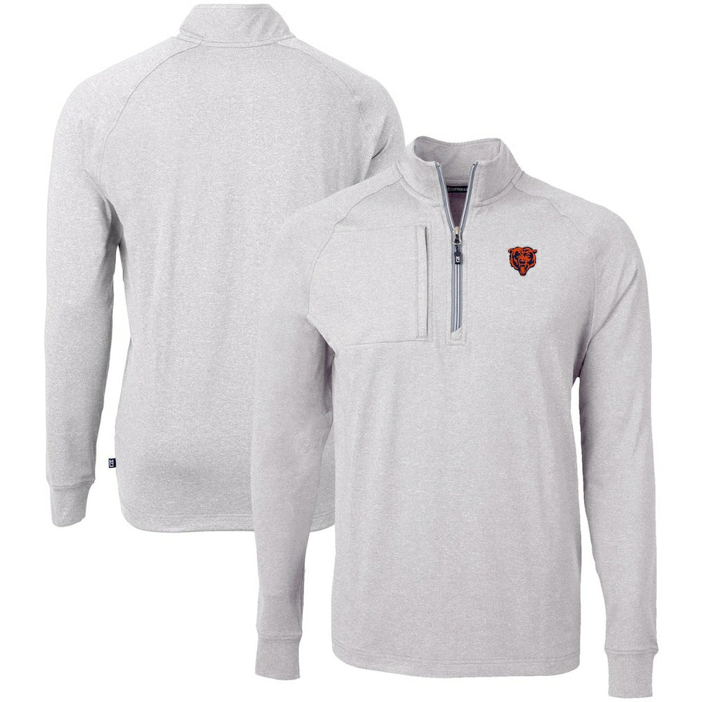 Chicago Bears Cutter & Buck Big & Tall Adapt Eco Raglan Quarter-Zip Jacket Heather Gray