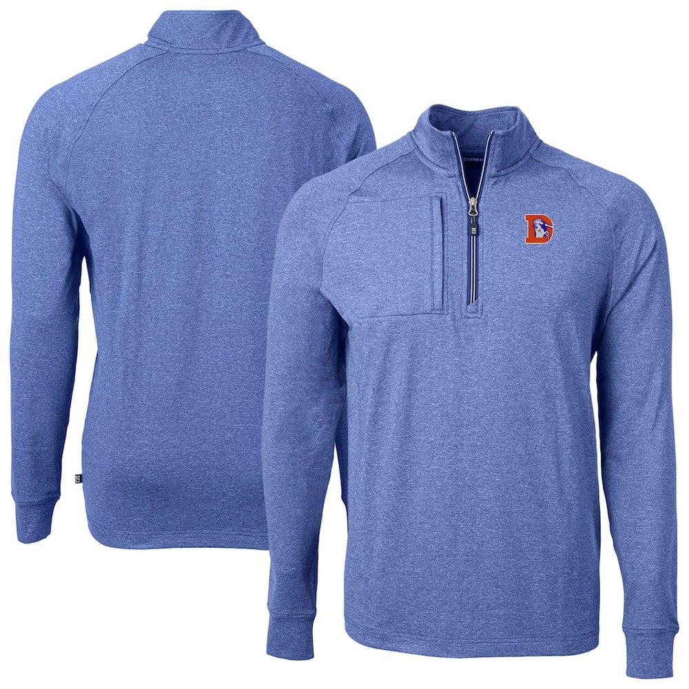 Denver Broncos Cutter & Buck Big & Tall Adapt Eco Raglan Quarter-Zip Jacket Heather Royal