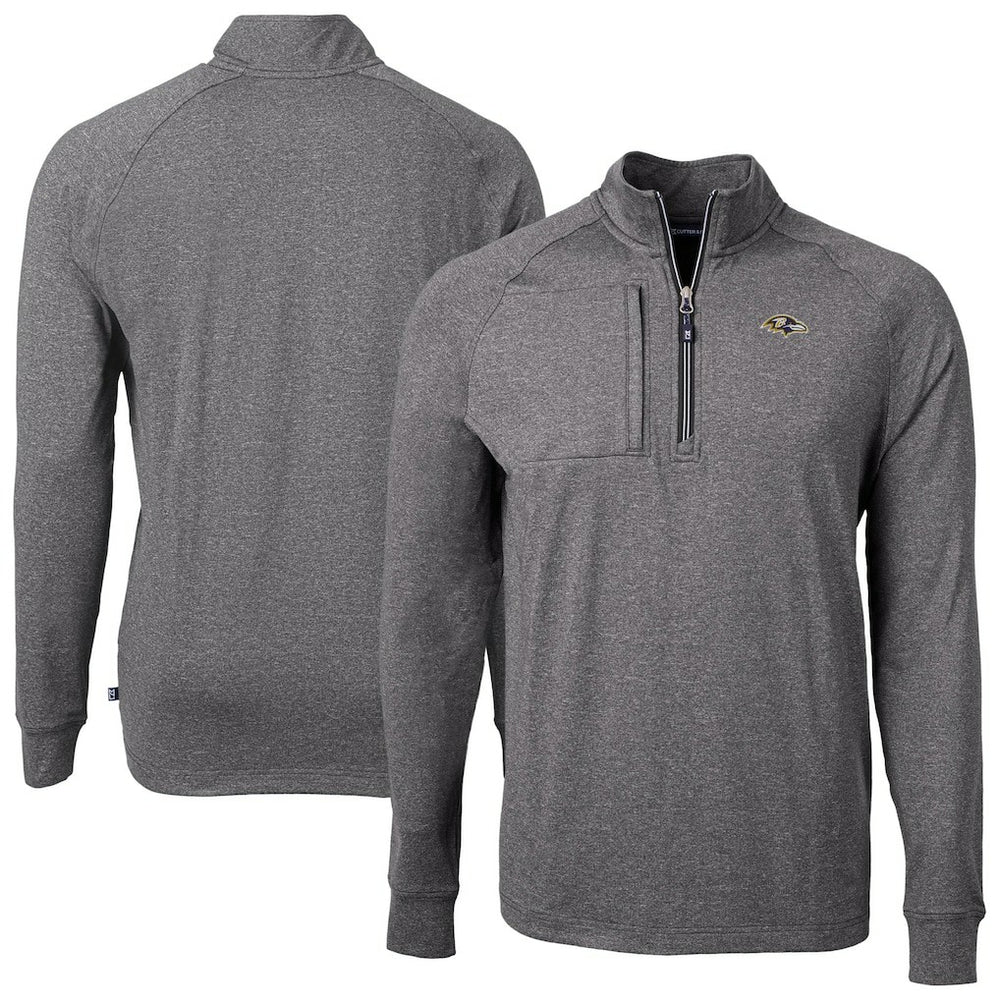 Baltimore Ravens Cutter & Buck Big & Tall Adapt Eco Raglan Quarter-Zip Jacket Heather Black