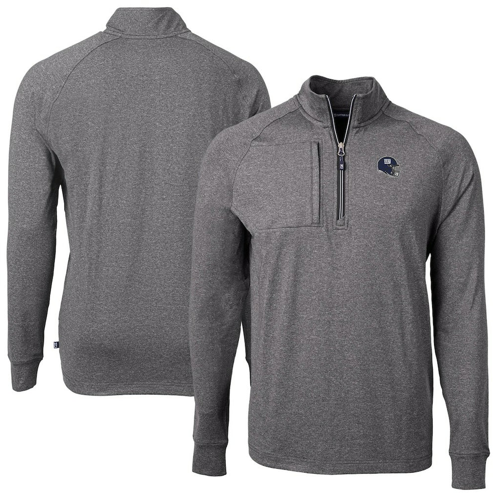 New York Giants Cutter & Buck Big & Tall Adapt Eco Raglan Quarter-Zip Jacket Heather Black