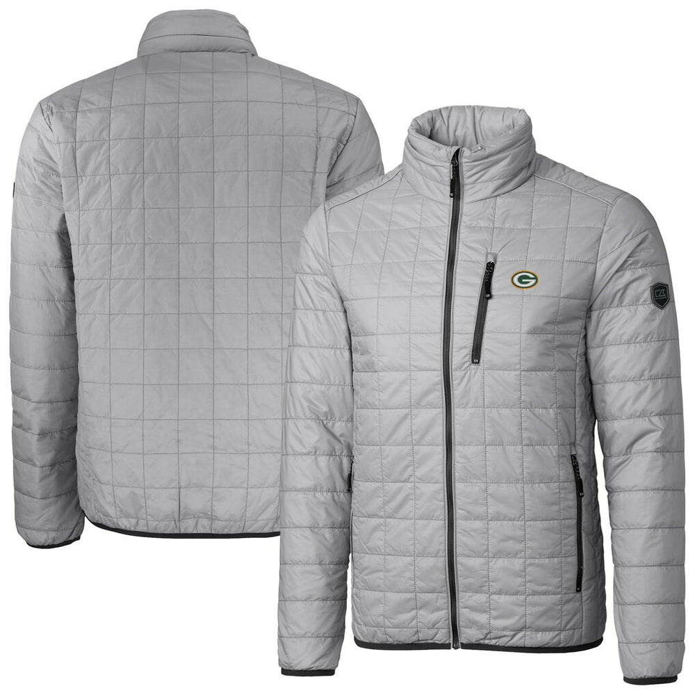 Green Bay Packers Cutter & Buck Big & Tall Rainier PrimaLoft Eco Insulated Full-Zip Hoodie Puffer Jacket Gray