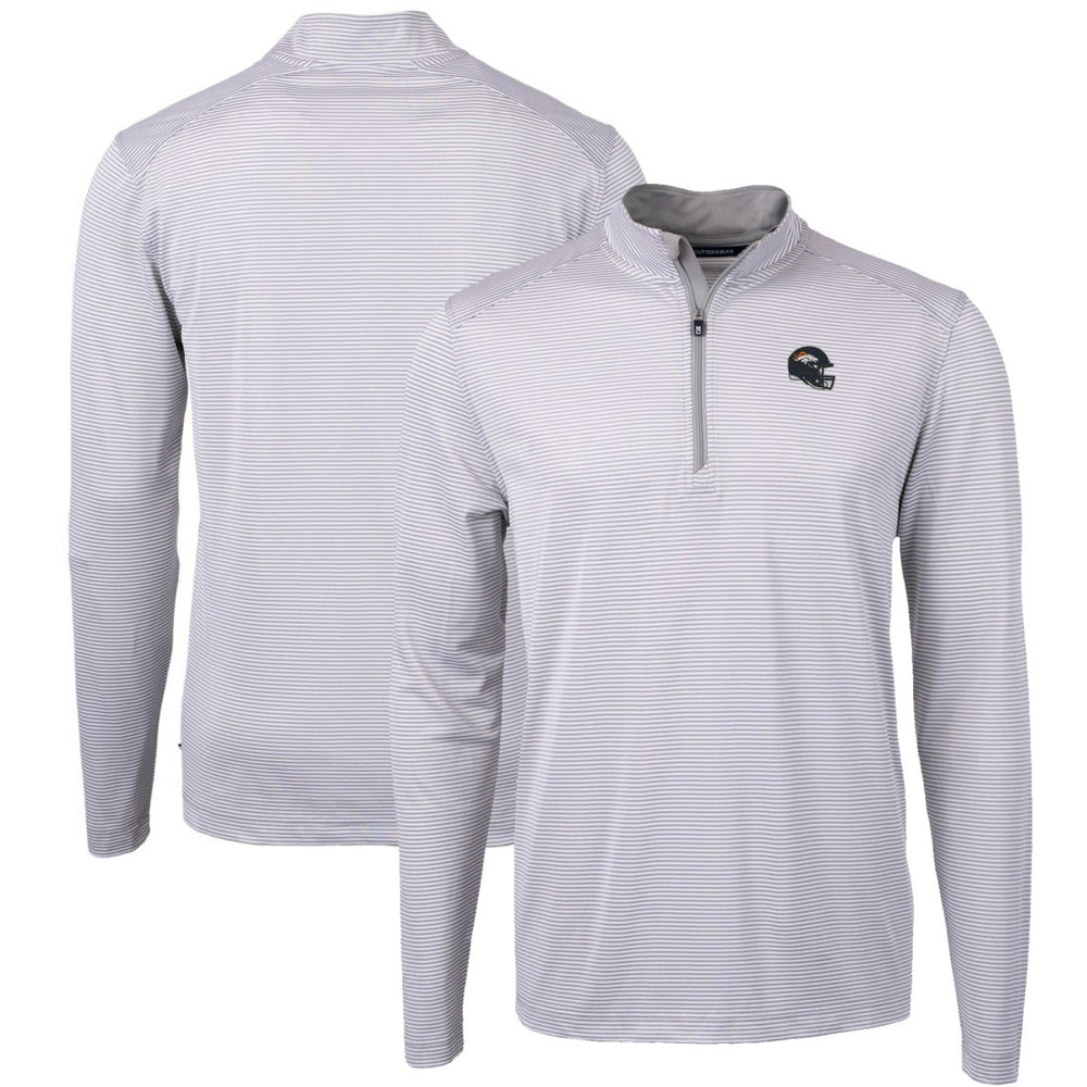 Denver Broncos Cutter & Buck Big & Tall Virtue Eco Pique Micro Stripe Tri-Blend Quarter-Zip Jacket Gray