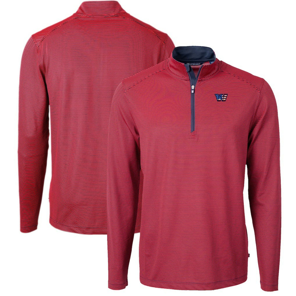 Washington Commanders Cutter & Buck Big & Tall Americana Virtue Eco Pique Micro Stripe Tri-Blend Quarter-Zip Jacket Red