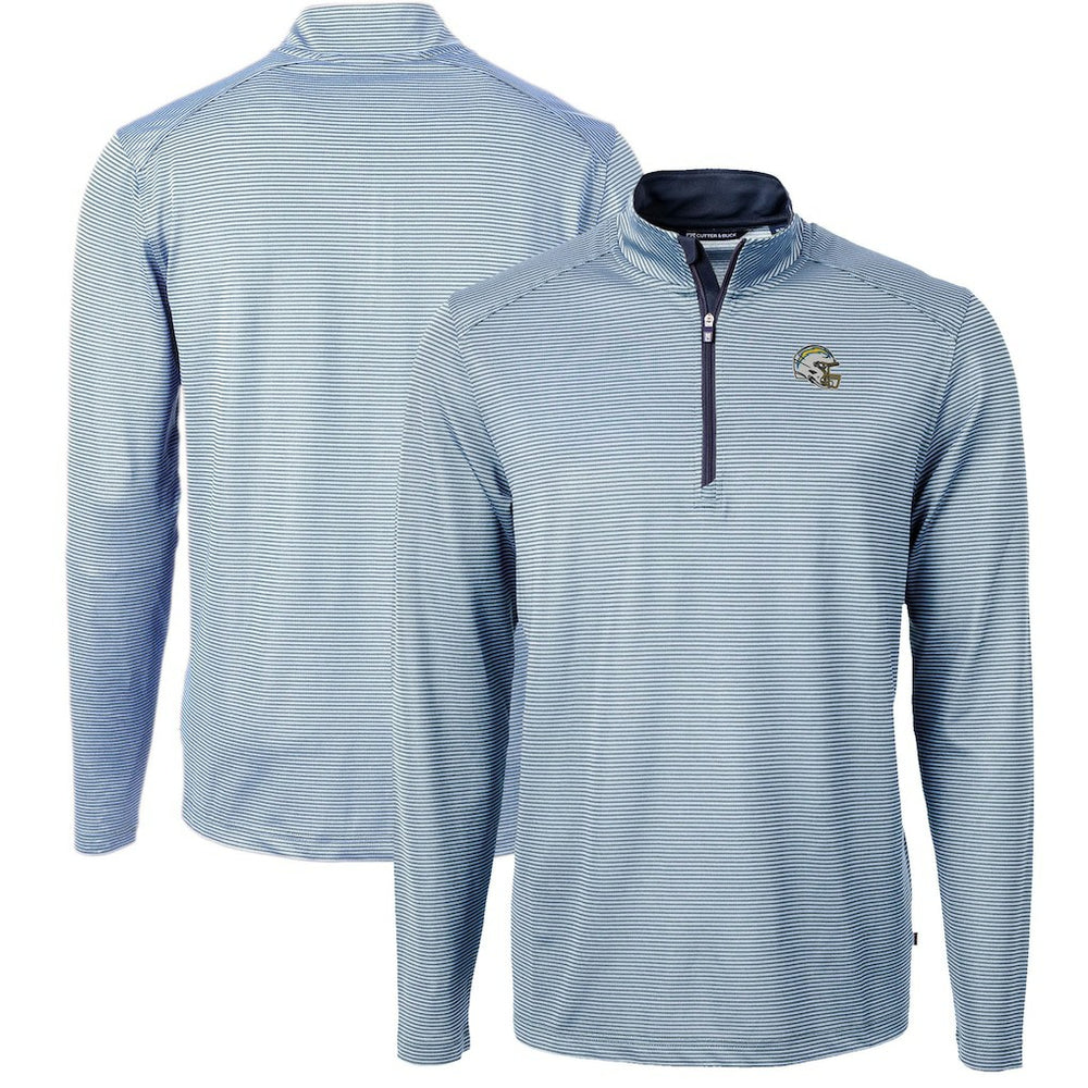 Los Angeles Chargers Cutter & Buck Big & Tall Virtue Eco Pique Micro Stripe Tri-Blend Quarter-Zip Jacket Powder Blue