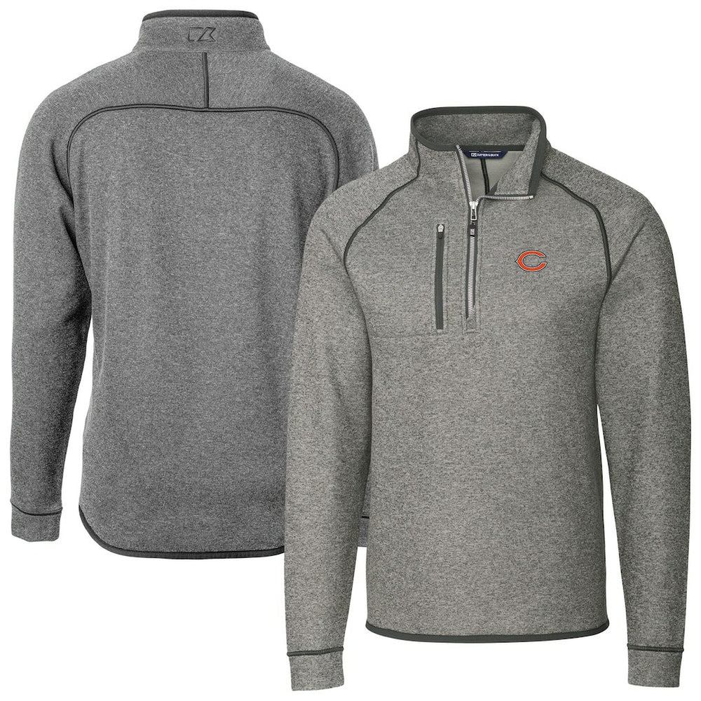 Chicago Bears Cutter & Buck Big & Tall Mainsail Sweater-Knit Half-Zip Jacket Heather Gray